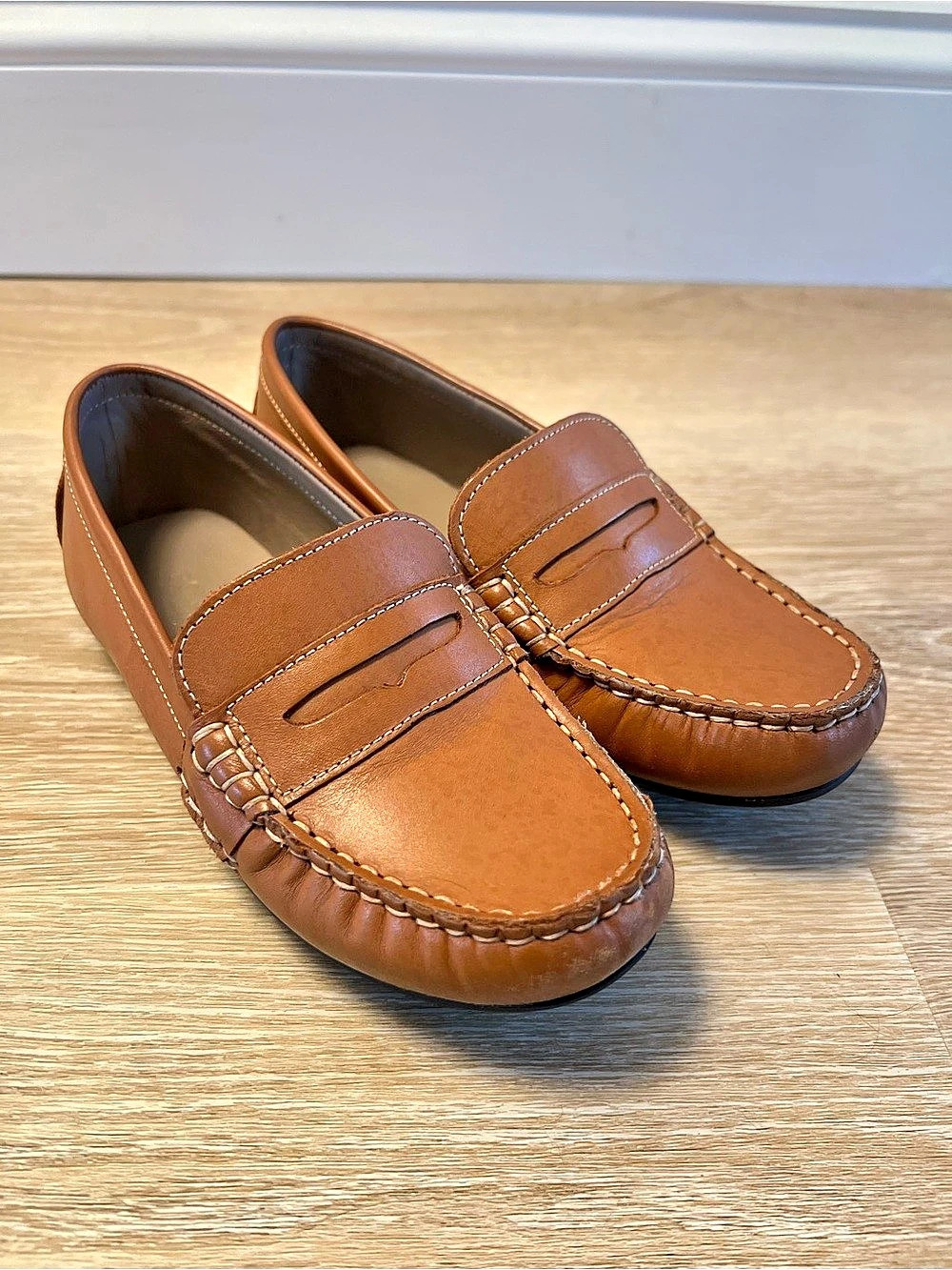 Boys Size 2 Polo Ralph Lauren Telly Leather Penny Loafer in Brown Like New